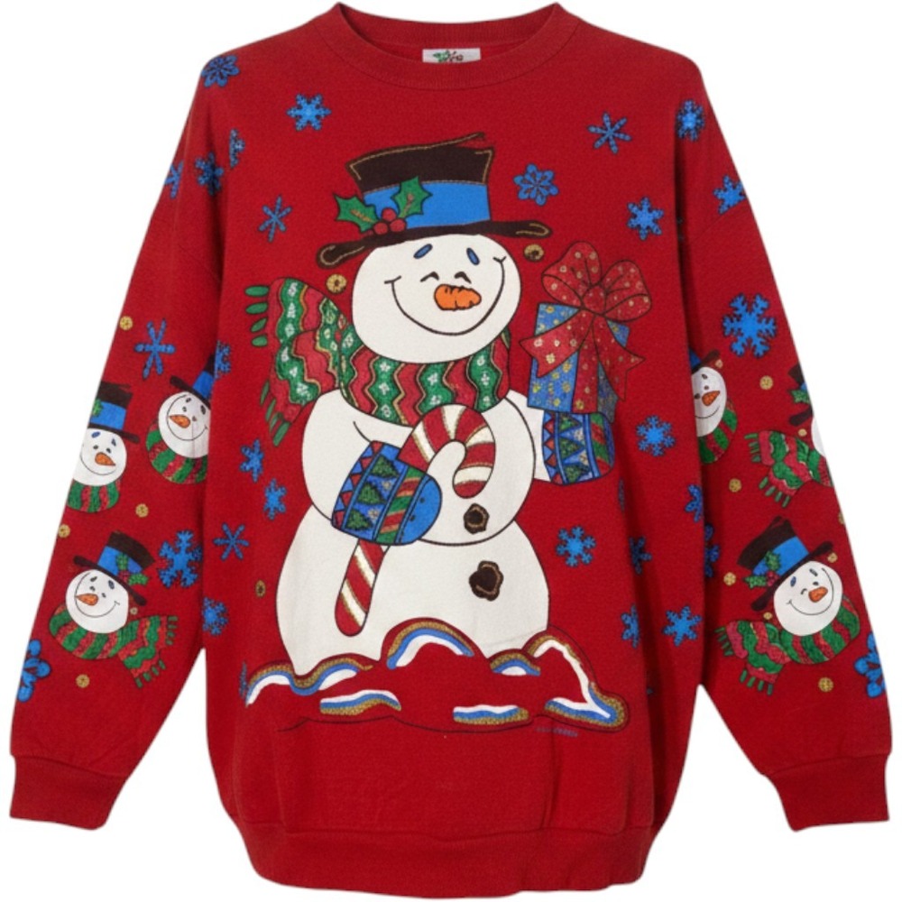 Vintage Nutcracker Red Snowman Christmas Sweatshirt Womens Medium USA M